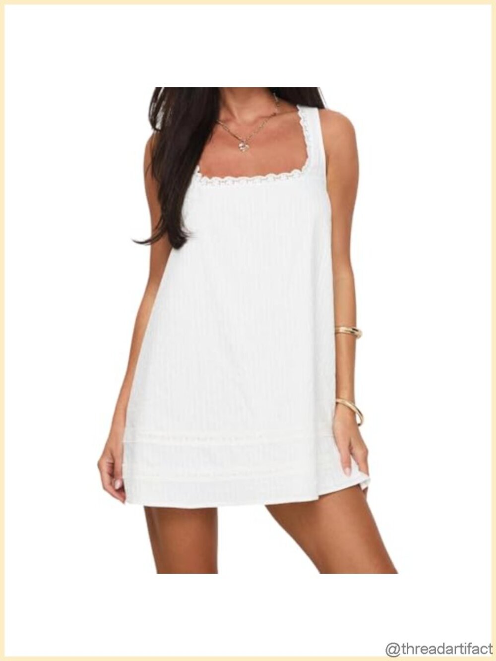 Loose Fit Lace Trim Square Neck Sleeveless Mini Dress Casual Summer